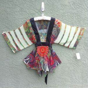 NWT ONE WORLD Bahia Green Boho Mandala Multicolor Shirt Wrap Around Belt Small